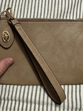 Pebble Leather Wristlet Clutch in Taupe